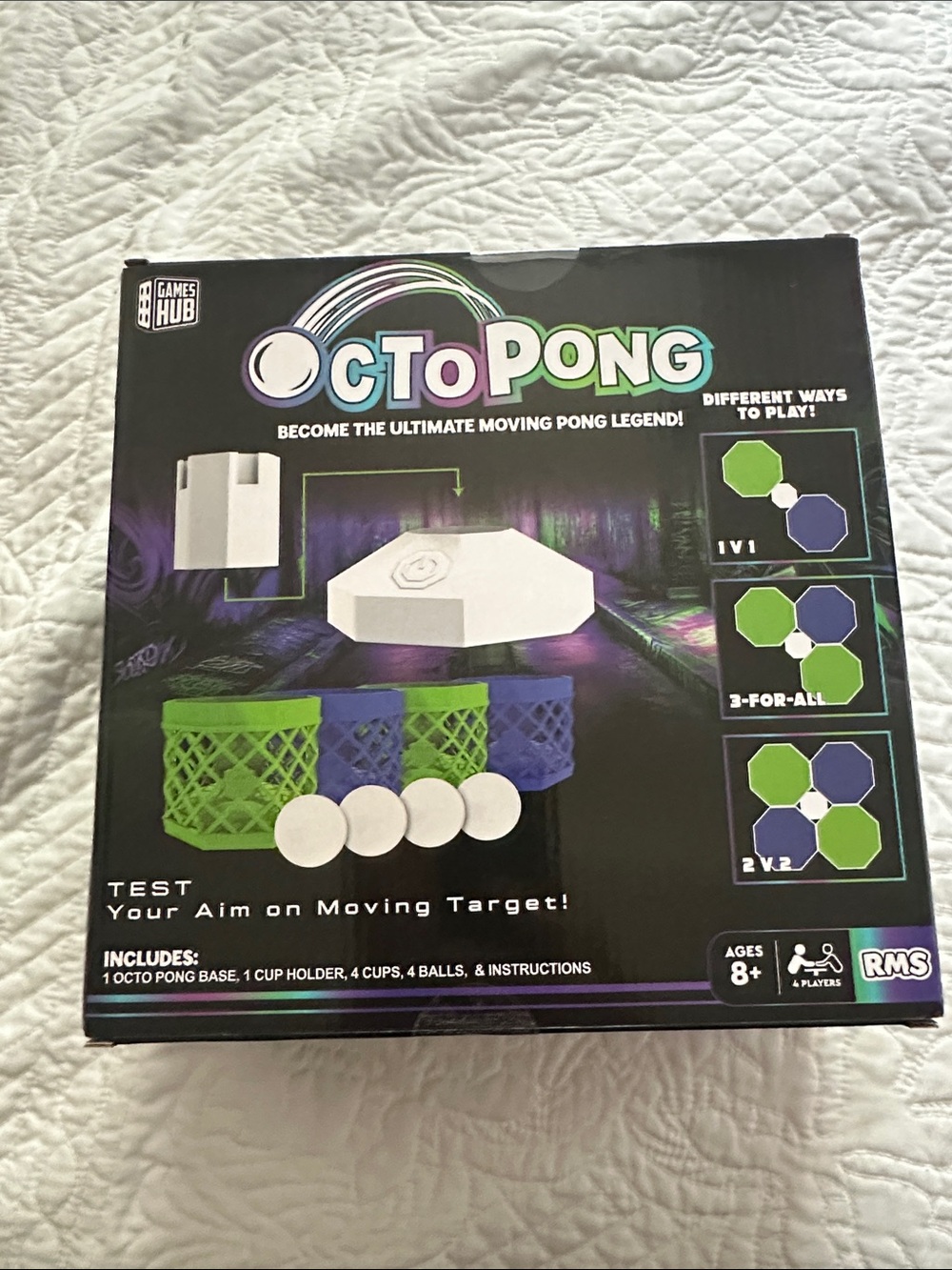 OCTOPONG Moving Pong Game – White Base with Green & Blue Cups